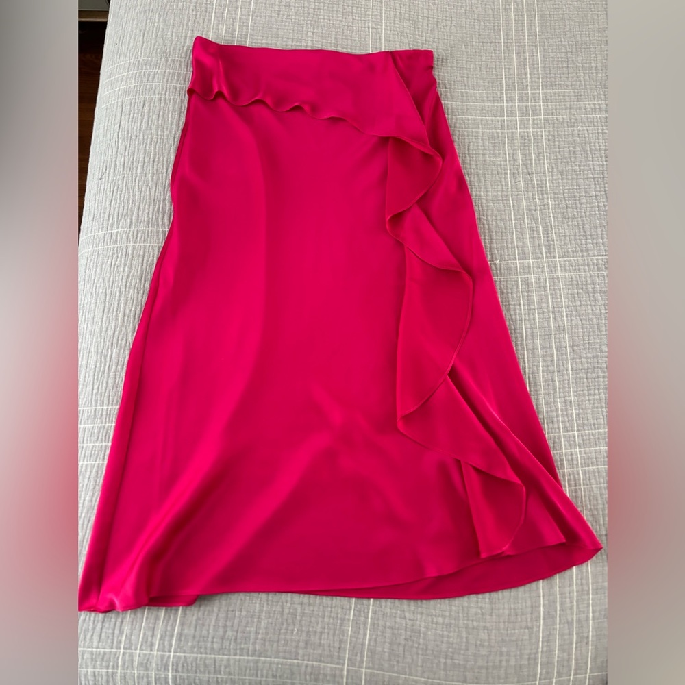 Express Pink Ruffled Midi Skirt